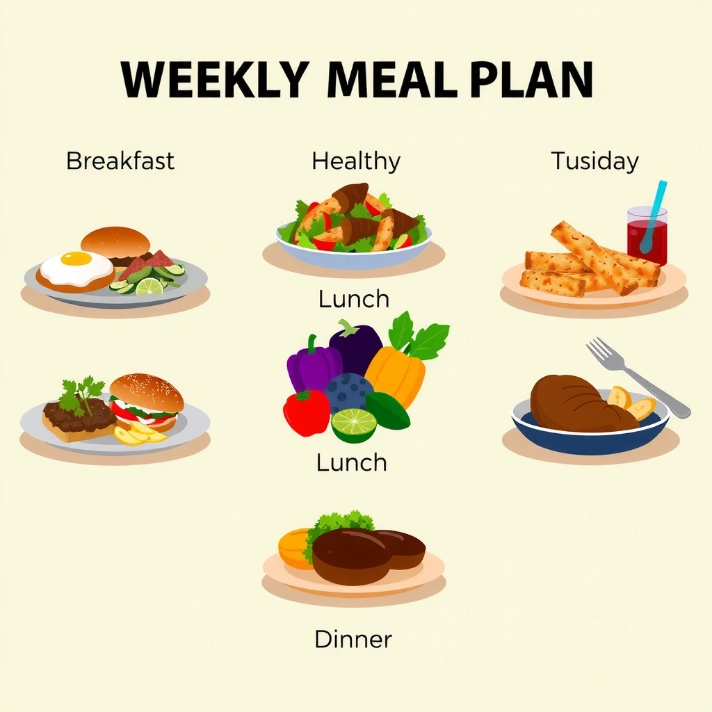 Immagine di un menù settimanale con piatti vari e colorati