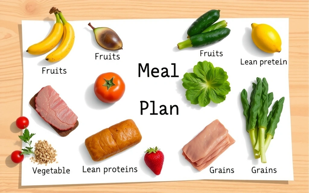 Illustrazione di un piano alimentare personalizzato con diversi alimenti sani